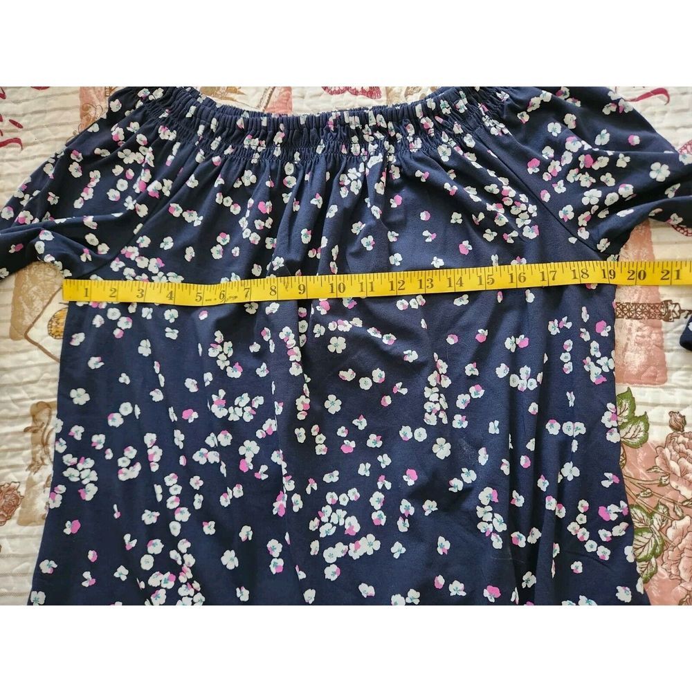 J. Jill Wearever Collection Women's Blouse Navy Floral‎ 3/4 Sleeve Top Size M - Picture 7 of 10